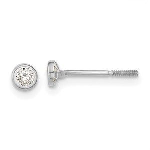 14k Madi K Children's Jewelry White Gold Polished CZ Bezel Post Earrings